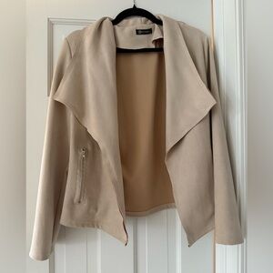 Women’s Beige Faux Suede Drape Front Jacket Size Large